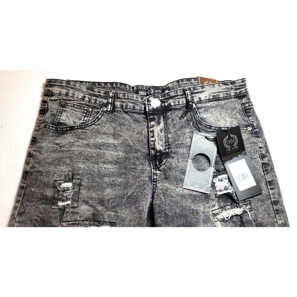 CR-24 Chrome Edge Mens Shorts 36x32 Gray Denim Holes Ripped Grunge Streetwear - Picture 6 of 11